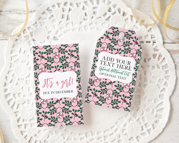 Pink Christmas Gift Tags - Corjl editable, favor tags, printable hang tags, 2x3.5 inches, bag tags, baby shower ideas, winter bridal shower