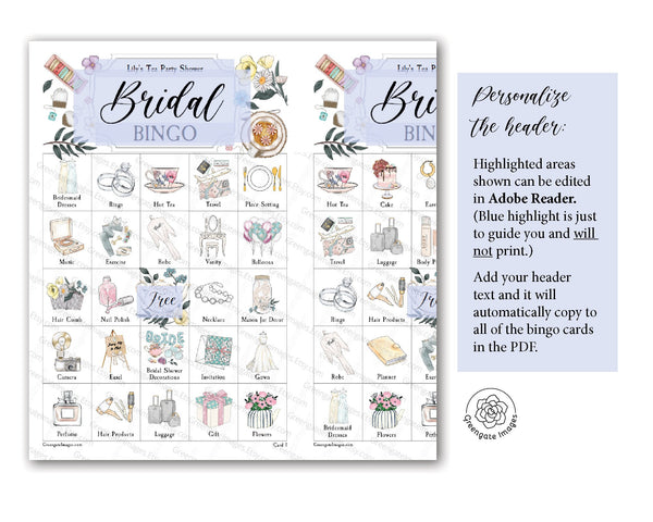 Tea Party Bridal Shower Bingo Cards - Greengate Images