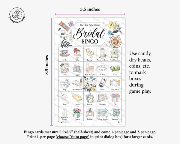 Tea Party Bridal Shower Bingo Cards - Greengate Images