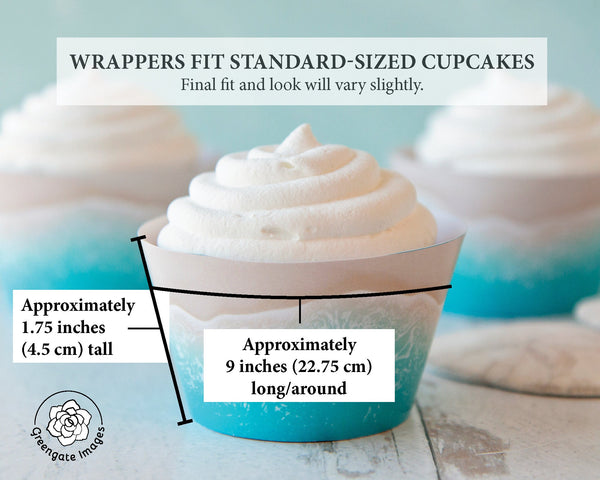 Turquoise Beach Cupcake Wrapper - PRINTABLE pdf, ocean shore water and sand, coastal tropical beach theme birthday party, bridal shower idea