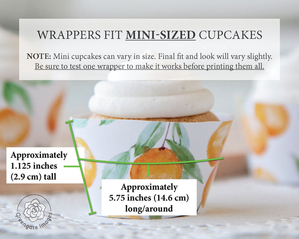MINI Oranges Cupcake Wrapper - PRINTABLE pdf, bridal shower, little li'l cutie baby shower, fruit party idea, watercolor oranges leaf 100js