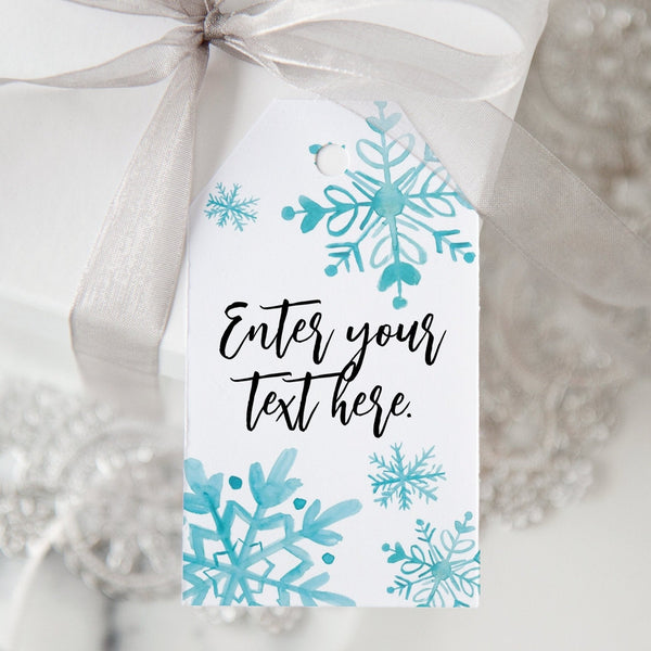 Snowflake Gift Tags - Corjl editable, favor tags, printable hang tags, 2x3.5 inches, bag tags, winter ideas, editable message, rectangle tag