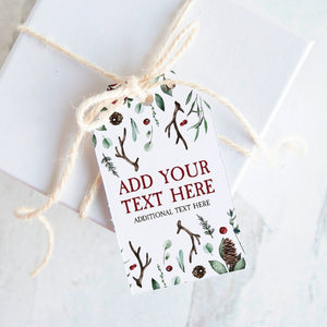 Christmas Gift Tags - Antlers and greenery, Corjl editable, favor tags, printable hang tags, 2x3.5 inches, bag tags, winter wedding ideas