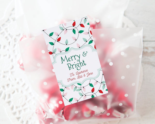 Christmas String Lights Gift Tags - Corjl editable, favor tags, printable hang tags, 2x3.5 inches, bag tags, christmas gift tags, cute xmas