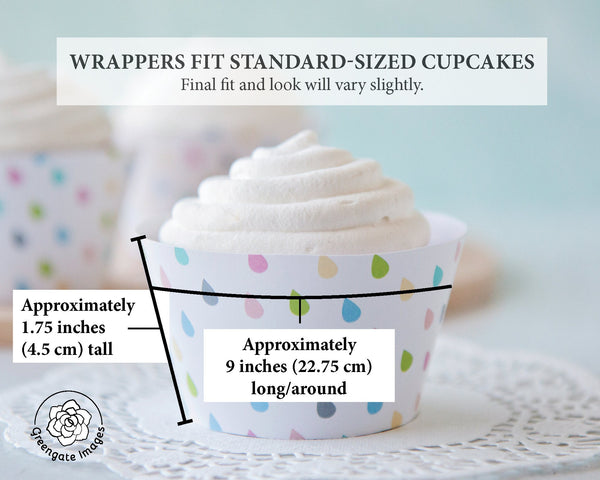 Colorful Raindrops Cupcake Wrapper - Printable Digital Download by Greengate Images