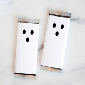 Minimalist Ghost Candy Bar Wrappers - PRINTABLE Hershey sleeve, trick or treat ideas, instant download PDF, cute chocolate label.