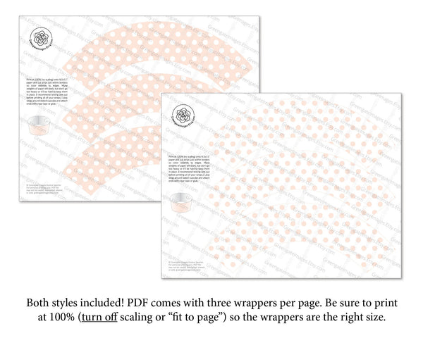 Peach Polka Dot Cupcake Wrappers - Printable Digital Download by Greengate Images