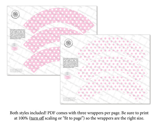 Pink Polka Dot Cupcake Wrappers - Printable Digital Download by Greengate Images
