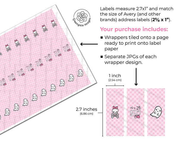 It's a Girl Halloween Nugget Wrappers - PRINTABLE pink labels for wrapping Hershey Nugget Chocolate Candy. Print on address label stickers.
