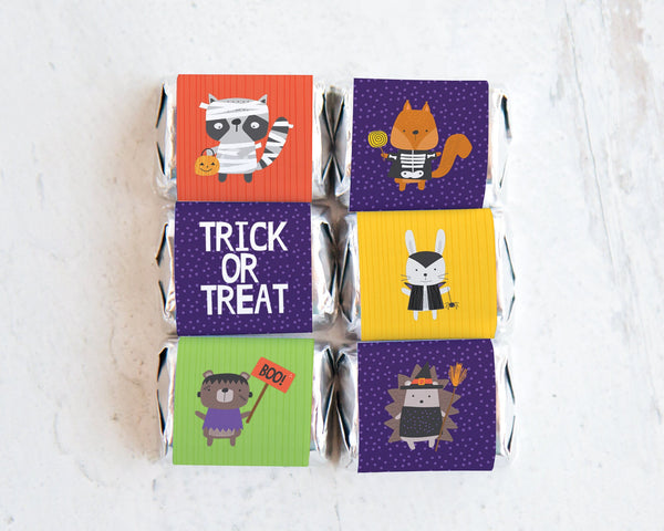 Woodland Halloween Nugget Wrappers - PRINTABLE animal labels for wrapping Hershey Nugget Chocolate Candy. Print on address label stickers.