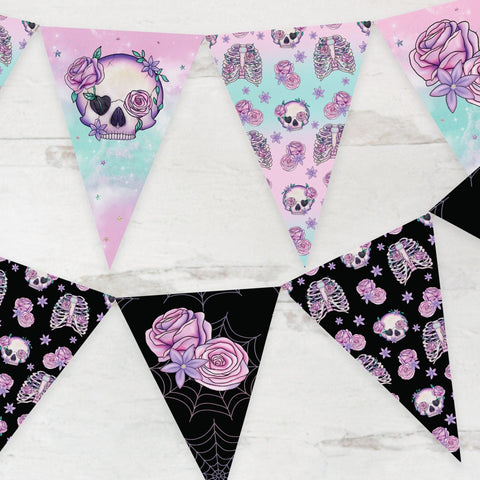 Skull and Rose Halloween Bunting Set - PRINTABLE pdf. Six coordinating designs to mix and match and create your ideal look. Skeleton floral.