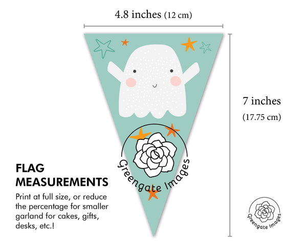 Teal Ghost and Boo Halloween Bunting - PRINTABLE banner PDF instant digital download. Whimsical, unique color scheme, cute for children.