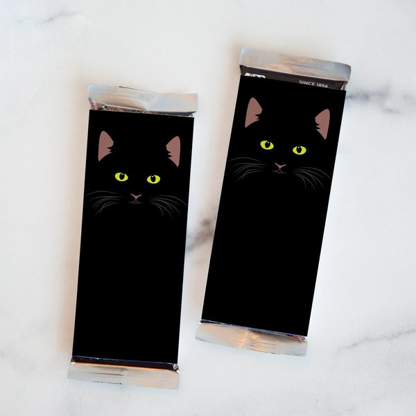 Minimalist Black Cat Candy Bar Wrappers - PRINTABLE Hershey sleeve, trick or treat ideas, instant download PDF, cute chocolate label.