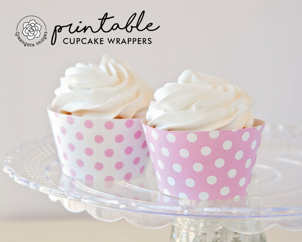 Pink Polka Dot Cupcake Wrappers - Printable Digital Download by Greengate Images