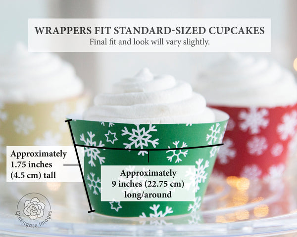 Snowflake Christmas Cupcake Wrapper Trio - PRINTABLE instant download PDF. Vibrant winter sleeves for gifts, parties, baby & bridal showers.