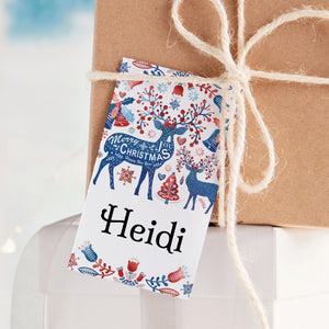 Folk/Scandi Christmas Gift Tags - PRINTABLE Corjl editable favor tags, hang tag, 2x3.5 inches, bag tags, package label, editable name text