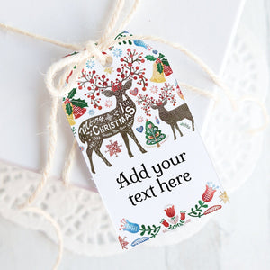 Folk/Scandi Christmas Gift Tags - PRINTABLE Corjl editable favor tags, hang tag, 2x3.5 inches, bag tags, package label, editable name text