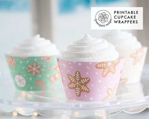 Gingerbread Christmas Cupcake Wrapper Trio - PRINTABLE instant download PDF. Pastel wraps/sleeves for gifts, parties, baby & bridal showers.