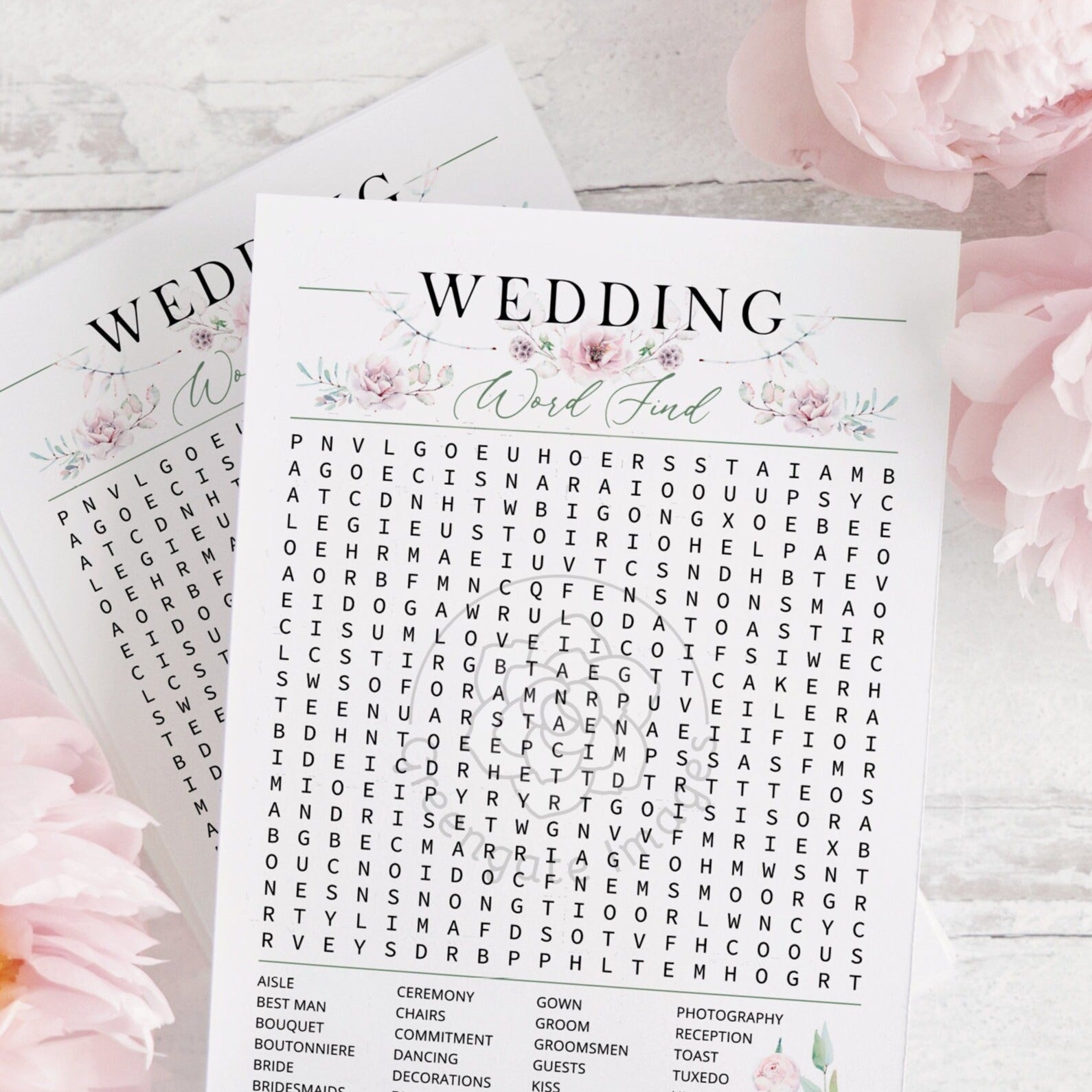 Wedding Word Find - PRINTABLE downloadable activity. Reception word search for guests, adults & older kids. Beautiful artwork aesthetic.