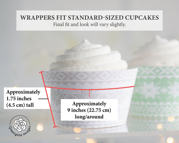 Knit Scandi Cupcake Wrappers - PRINTABLE digital download. Cute unisex baby shower ideas, winter decor, sweater style mint, white, and gray.
