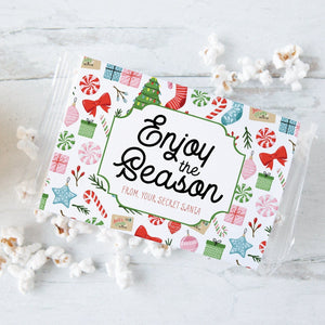 Christmas Popcorn Wrapper - PRINTABLE microwave popcorn wrapper that you can customize in Corjl. Use your browser to personalize/download.