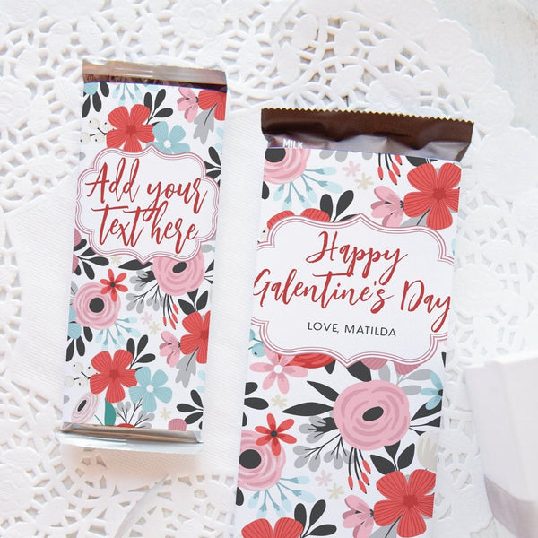 2 Sizes: Valentine Floral Candy Bar Wrappers - Custom Hershey wrap, editable in Corjl, personalized candy label king size, cute gift idea.