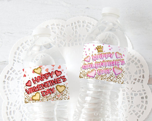 Valentine's / Galentine's Day Water Bottle Label - PRINTABLE 2x8.5" strips for beverage containers. Happy Valentine's Day instant download.
