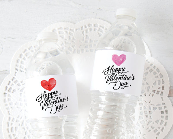 Valentine's Day Water Bottle Label - PRINTABLE 2x8.5" strips to wrap around water bottles. Happy Valentine's Day instant download.