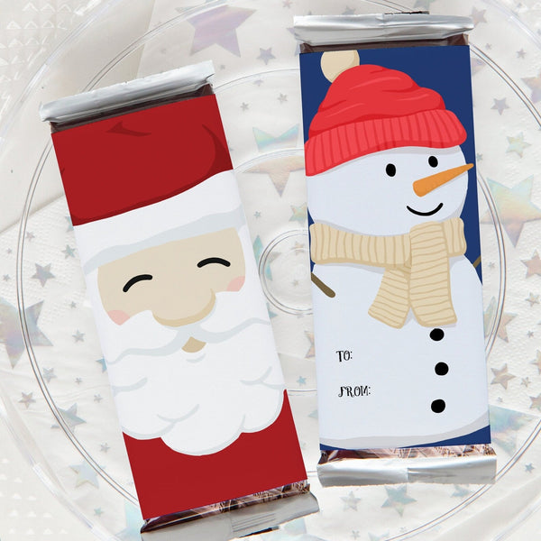 Santa & Snowman Candy Bar Wrapper Duo - PRINTABLE Hershey bar wrapper, PDF download, small gift idea, last-minute coworker gift, To: From