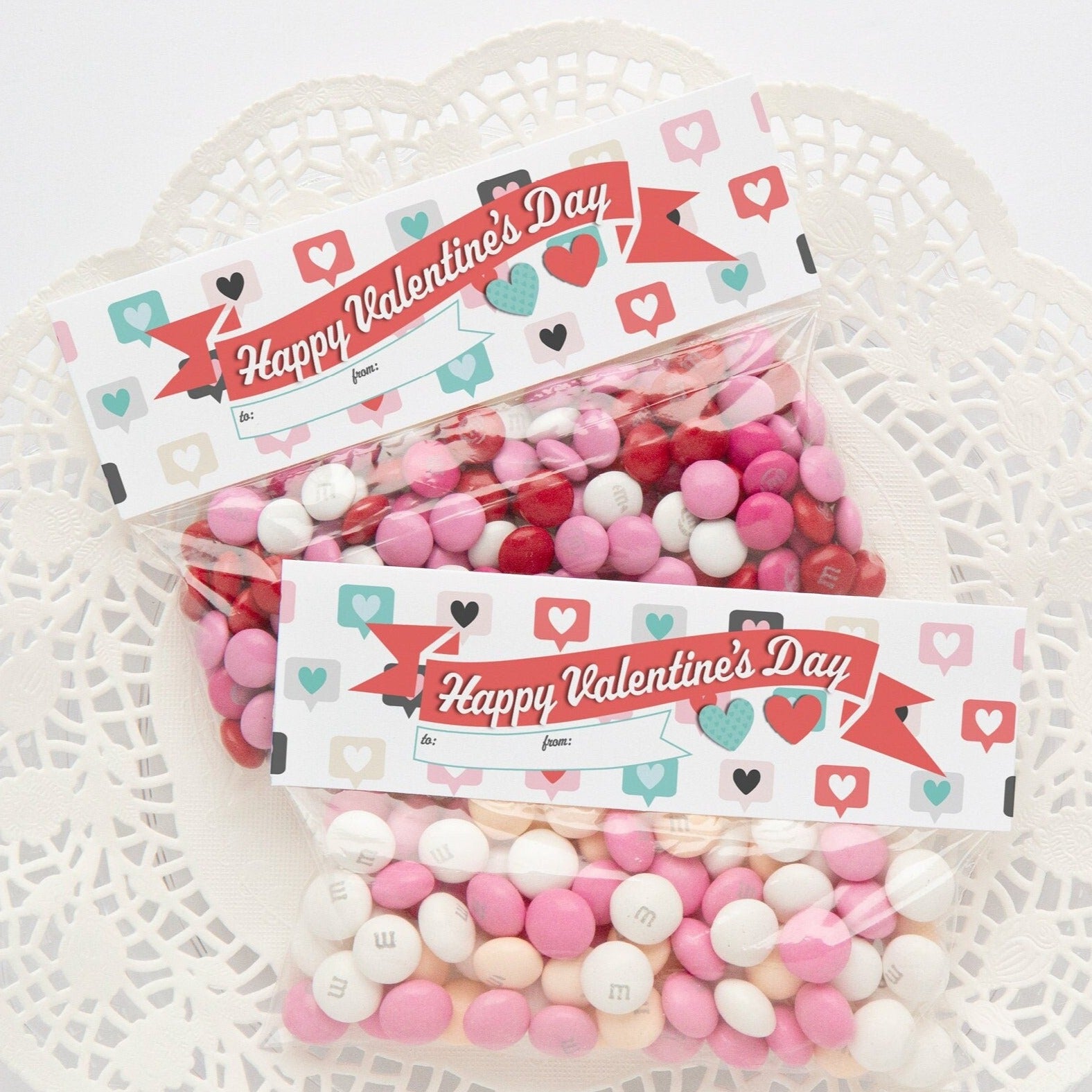 Valentine's Bag Toppers - PRINTABLE Ziplock Topper, Foldover Bag Label, Sandwich Bag Label, Snack Bag Topper, Valentine's Day Idea, coral
