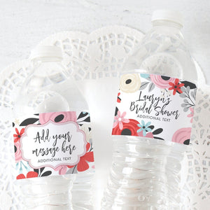 Valentine Floral Water Bottle Label - printable, corjl editable, beverage wrap, valentine printables, custom text, february bridal shower