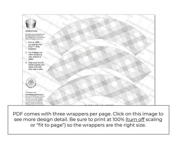 Light Gray Plaid Cupcake Wrappers - PRINTABLE instant download. Soft gray plaid design for casual, country, farm-themed treats. Baby shower.