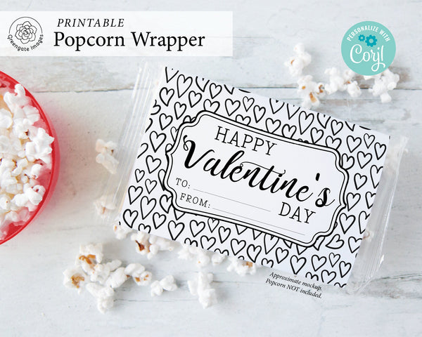 Black/White Valentine's Day Popcorn Wrapper - PRINTABLE microwave popcorn wrapper that you customize in Corjl. Personalize in your browser.