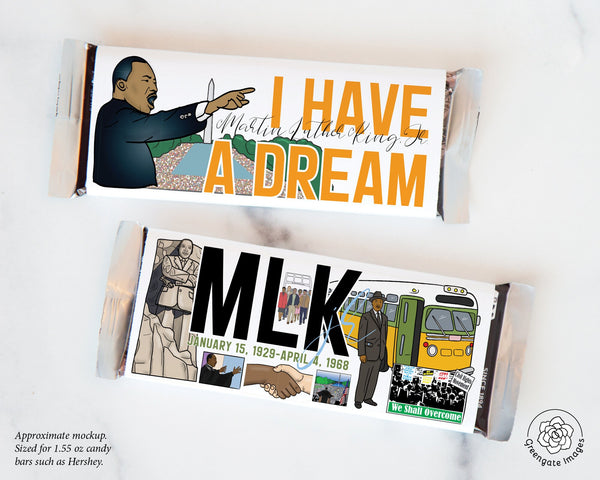 MLK Candy Bar Wrappers - PRINTABLE Hershey bar wrapper, pdf download, small awareness favor ideas, classroom coworkers workplace office.