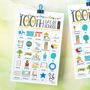 100th Day of School Bingo - 50 PRINTABLE unique cards. Instant digital download PDF. Celebrate 100 days of school with this fun activity!