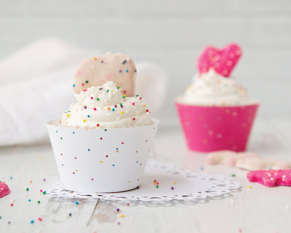 Sprinkles Cupcake Wrappers - INSTANT DOWNLOAD printable cupcake wrap. Pink & white wrappers w rainbow nonpareils that match animal cookies.