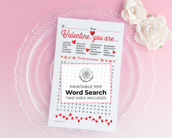 Word Find Valentines - PRINTABLE word search with to and from. Instant download PDF activity, half page and full page. Cute classroom cards.