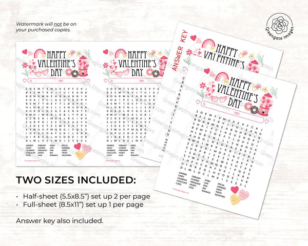 Valentine Word Search - PRINTABLE word find with to and from. Instant download PDF activity, half page and full page. Cute classroom cards.