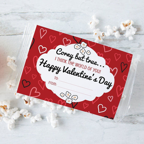 Valentine's Day Popcorn Wrapper - PRINTABLE microwave popcorn wrapper that you customize in Corjl. Use your browser to personalize/download.