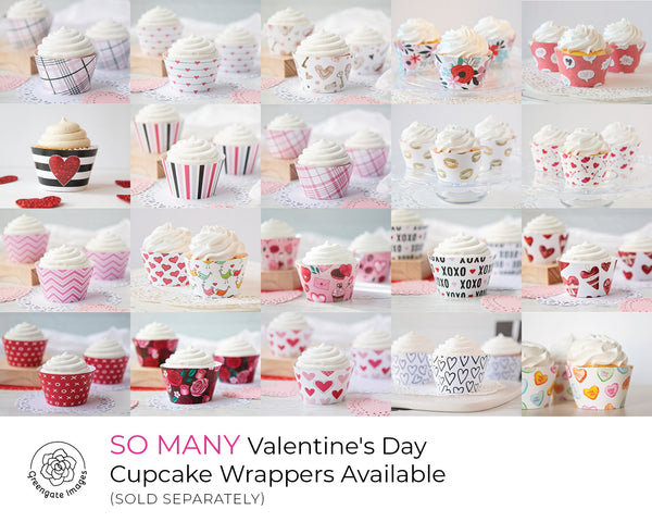 Vintage Heart Cupcake Wrappers - PRINTABLE instant download. Valentine's Day dessert table. Muted tones, stitched hearts, keys, love tags.