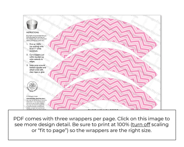 Pink Chevron Cupcake Wrappers - PRINTABLE instant download. Cute chevron pattern with light and hot pink/fuchsia. Galentine's dessert table.