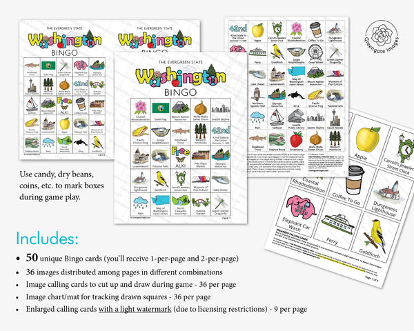 Washington State Bingo - Printable Digital Download by Greengate Images