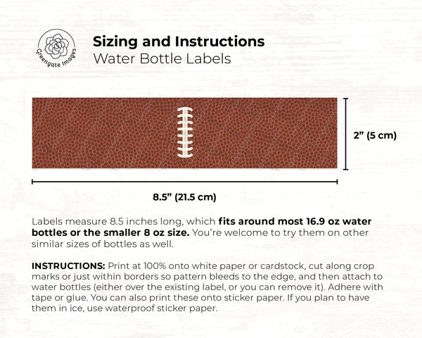 Football Water Bottle Label - PRINTABLE beverage wrapper PDF. American football texture with laces. Minimalist, neutral for big game party.