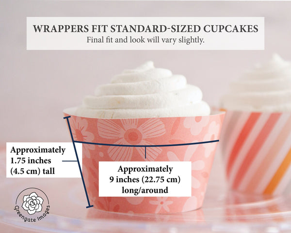 Peach Stripes & Floral Cupcake Wrapper Duo - PRINTABLE instant download PDF.  Both coordinating designs included. Spring wedding ideas.