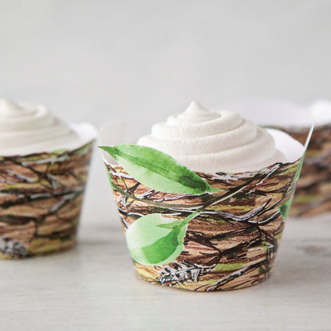 Bird's Nest Cupcake Wrappers - PRINTABLE Instant Download PDF and PNG for cutting machine. Both with and w/o leaves included. Hand-drawn.
