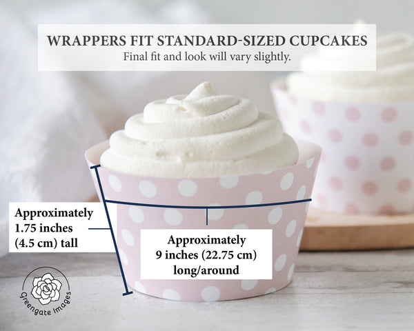 Blush Polka Dot Cupcake Wrappers - PRINTABLE instant download PDF. Both blush on white and white on blush included. Dusty pink for girls.