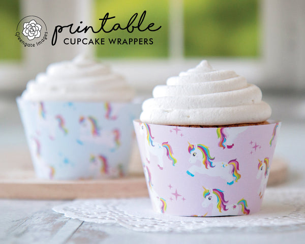 Pink/Blue Unicorn Cupcake Wrapper Duo - PRINTABLE instant download PDF. Rainbow unicorn party decorations. Girl/boy birthday or baby shower.