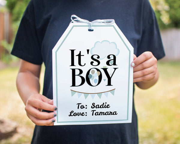 It's a Boy XL Giant Gift Tag - PRINTABLE & editable in Corjl. Extra large, huge tag for really big gift. Personalized hang tag baby boy.