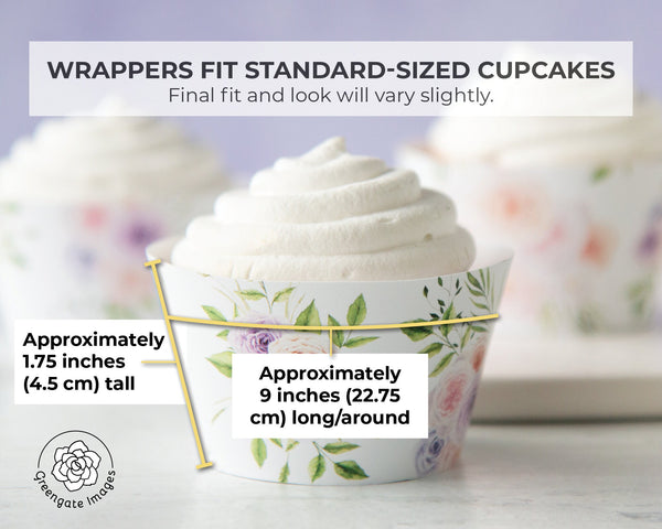 Peach/Lavender Roses Cupcake Wrappers - PRINTABLE floral cupcake wraps pdf, bridal shower ideas, wedding cupcakes, dessert table idea