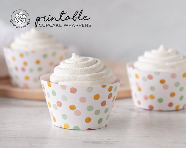 Polka Dot Cupcake Wrappers - PRINTABLE instant download PDF.  Birthday party ideas, general celebratory décor, confetti spots muted pastels.